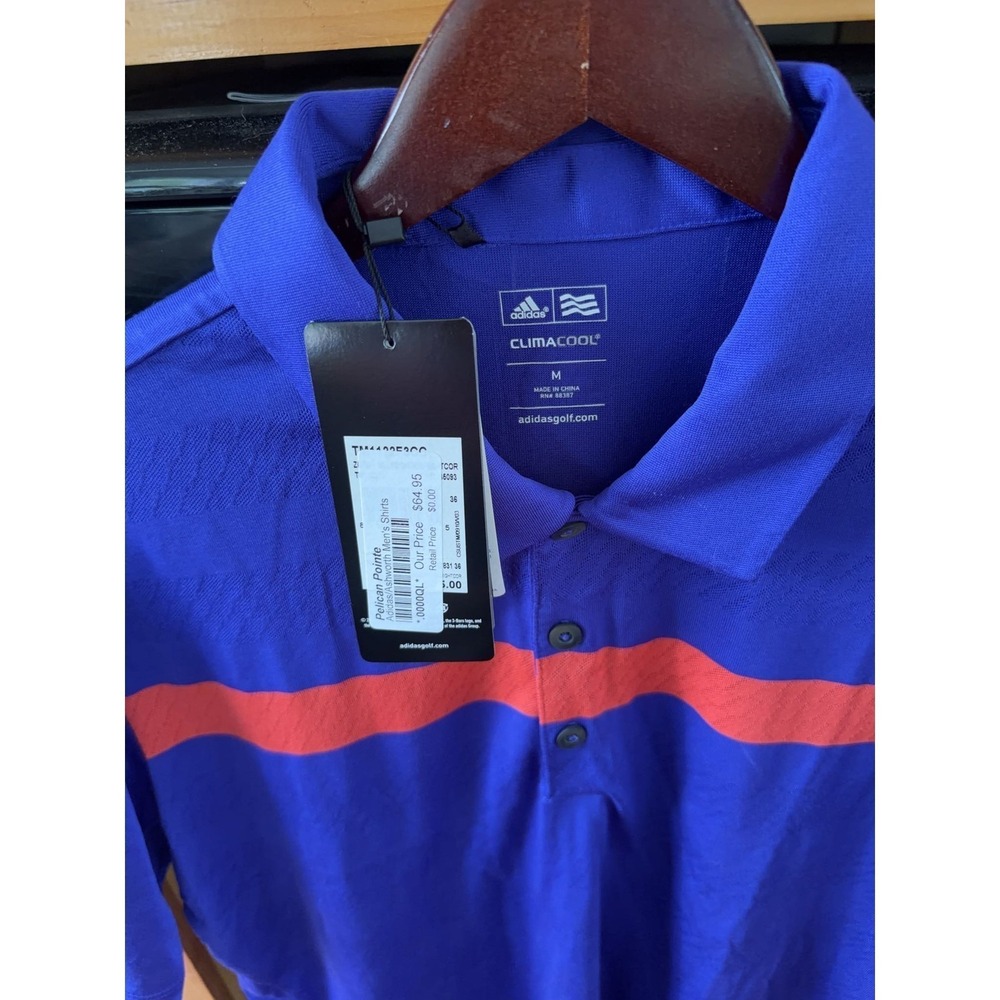 Adidas Golf Climacool Polo Shirt Mens Medium Blue Red Stripe NWT Pelican Pointe